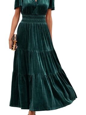 Simplee Apparel Deep Teal Velvet Tiered Maxi Dress